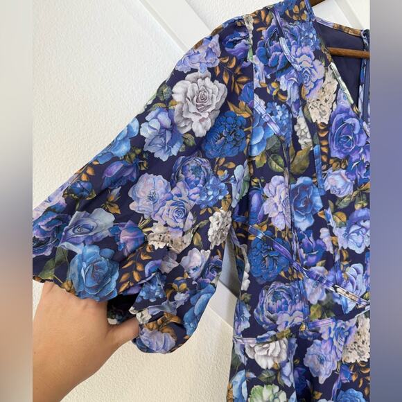 NWT Rachel Parcell Floral Linen Blend V-Neck Puff Sleeve Mini Dress Size 16 - Picture 3 of 13